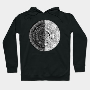 Equinox mandala, black and white, harvest sun, and moon Hoodie